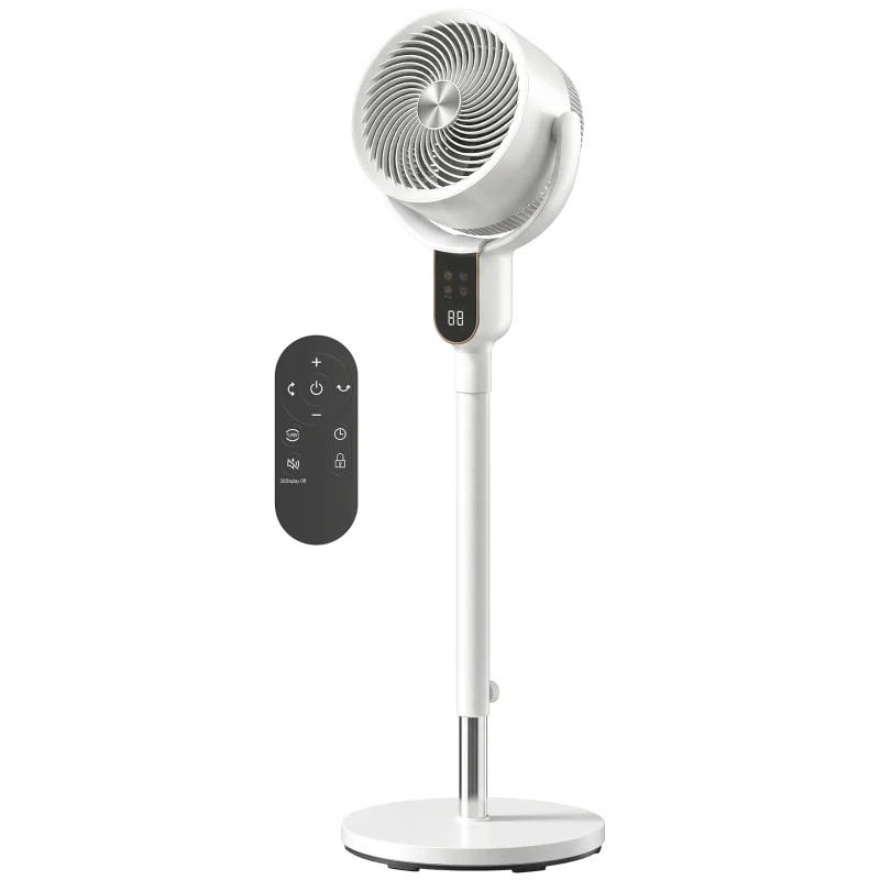 HOMCOM 20 dB Silent Standing Fan for Bedroom, 42" Pedestal Fan with Remote, 90° Oscillating, 8 Speeds, Remote Control, White