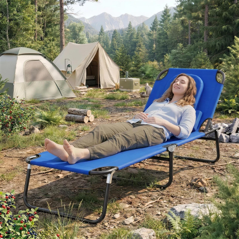 Homcom Transat de Jardin Chaise Longue Pliante Bain de Soleil Bleu