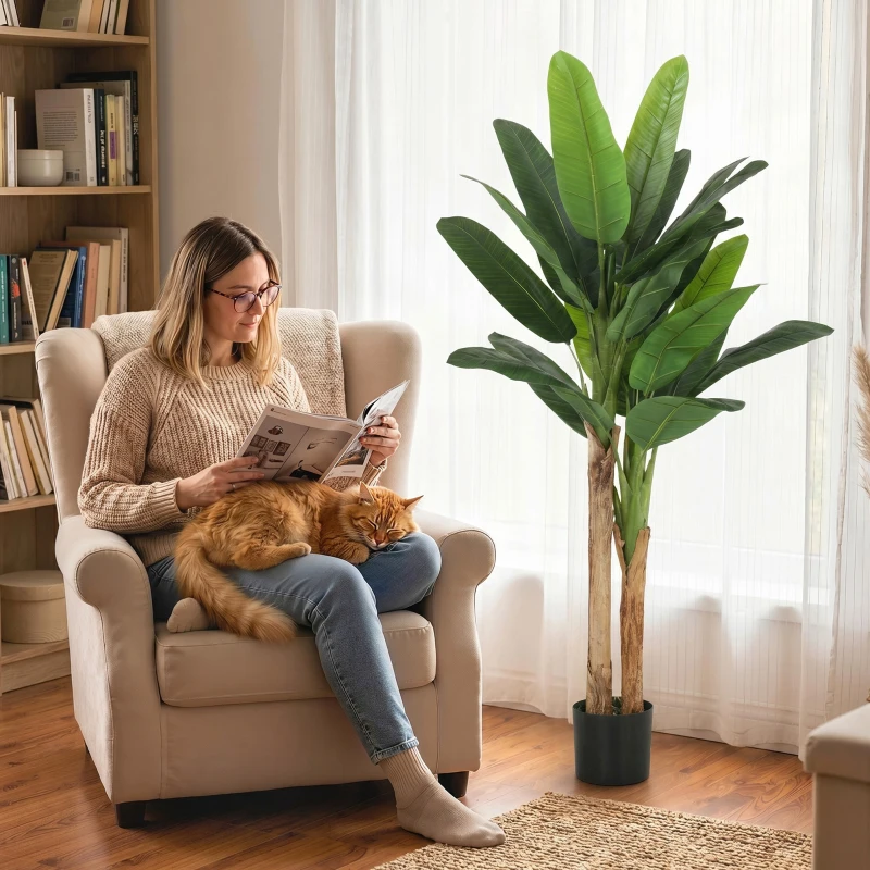 HOMCOM 2er-Set künstliche Zimmerpflanzen 150 cm Bananenbäume im Topf Dekoration für Zuhause, Büro, Wohnzimmer, Schlafzimmer