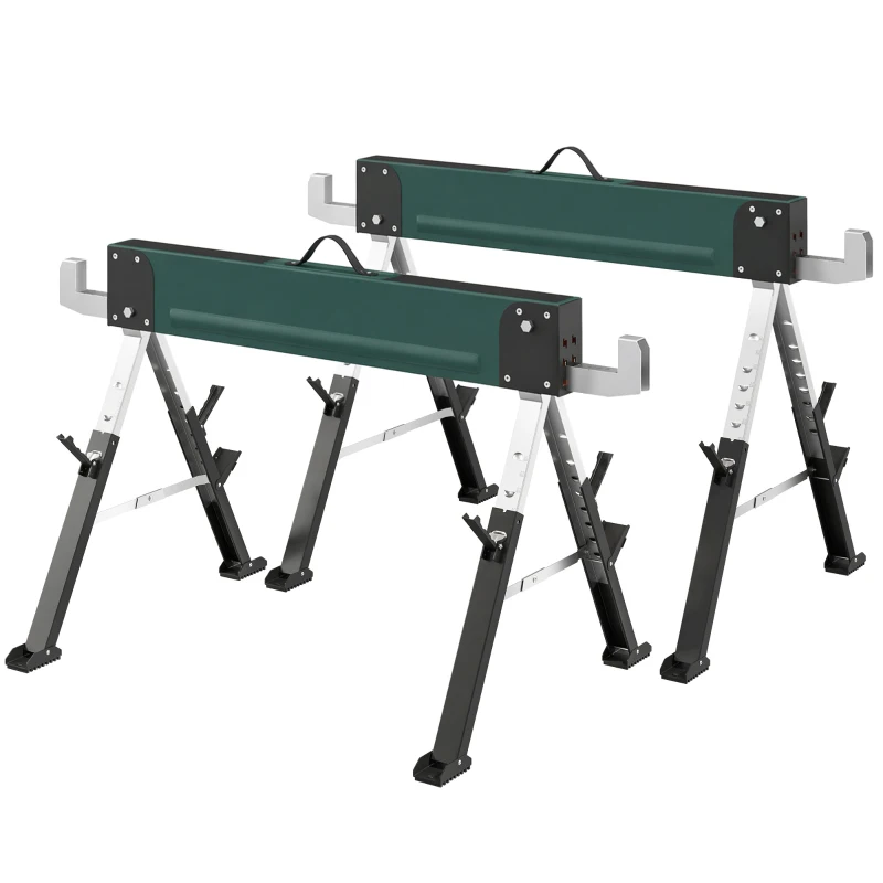 HOMCOM set de 2 cavalete pliabile din metal, sarcină max 1160 kg, înălțime reglabilă 64-81cm, mâner de transport, verde