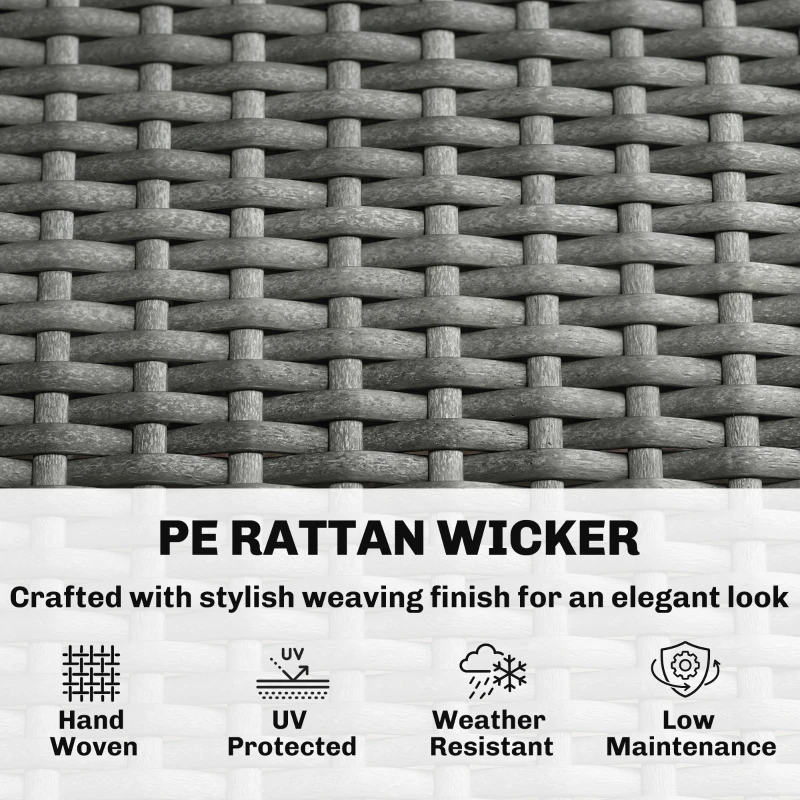 Outsunny 3 Seater Rattan Garden Sofa, PE Wicker Outdoor Sofa Wide Deep Seat, 4" Cushions, Wood-Effect Armrests Legs, Dark Grey