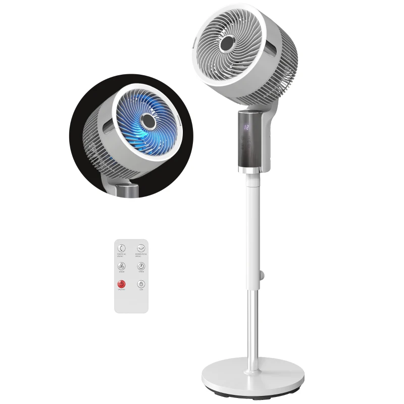 HOMCOM 20 dB Silent Standing Fan for Bedroom, 44" Pedestal Fan with 90° Oscillating, 8 Speeds and LED Light, White