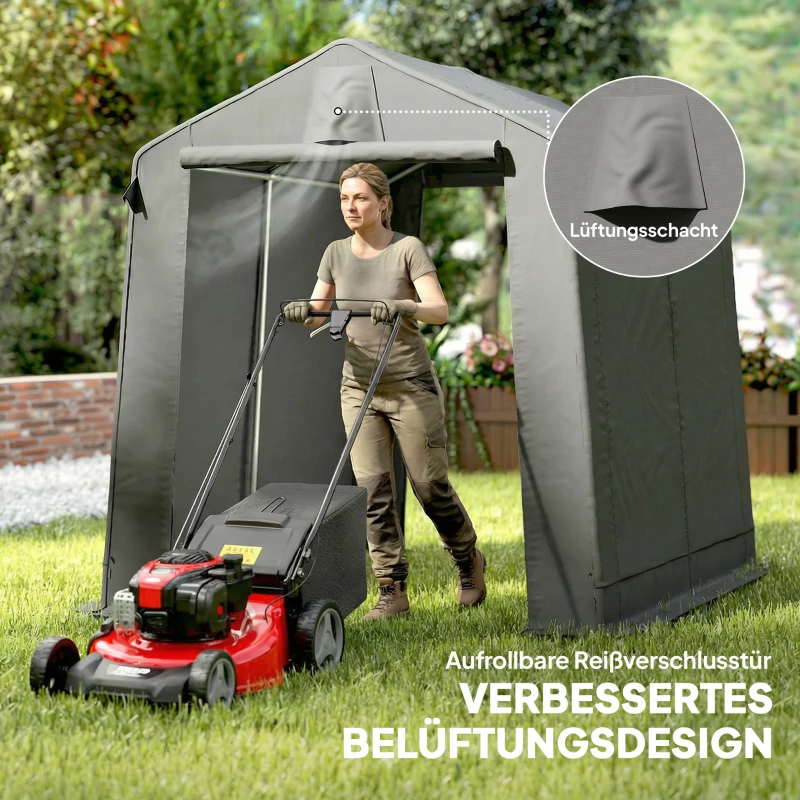 Outsunny Garagenzelt 2,3 x 1,9 m Wasserabweisend Gerätezelt mit Rollbar Reißverschlusstür Belüftung Satteldach Dunkelgrau