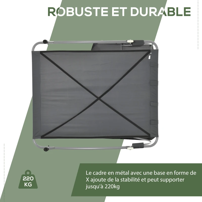 Outsunny Bain de Soleil 2 Places lit de Jardin Design Contemporain Toit réglable 2 roulettes 2 oreillers Acier époxy Polyester Gris