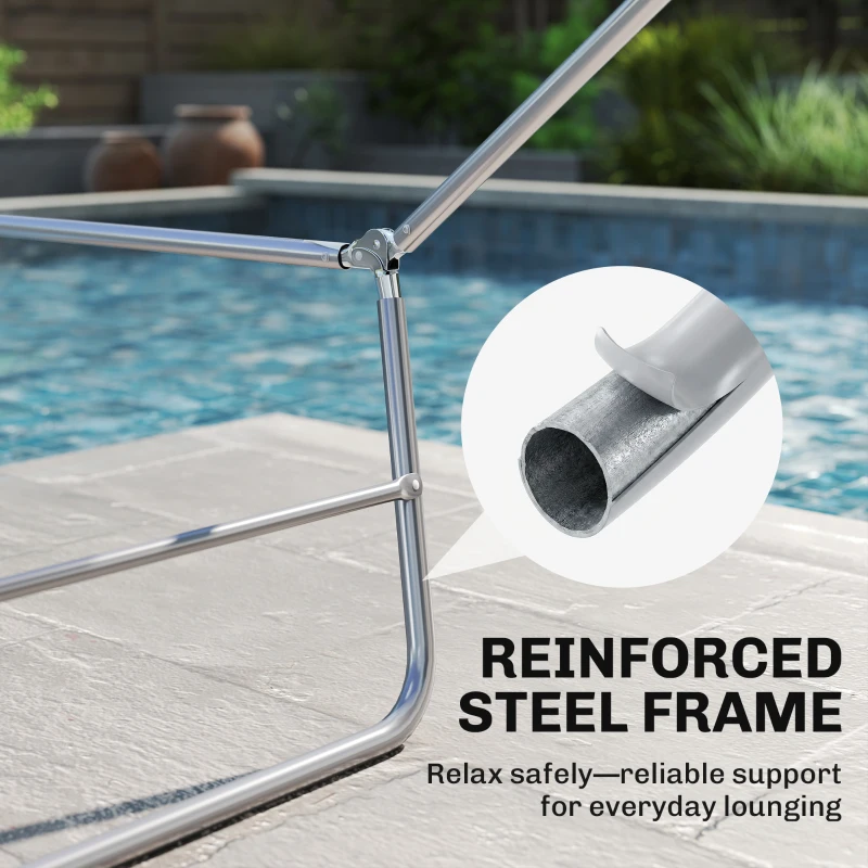 Outsunny Folding Sun Lounger, Texteline Reclining Sun Bed with 5 Position Adjustable Backrest, Headrest, Black