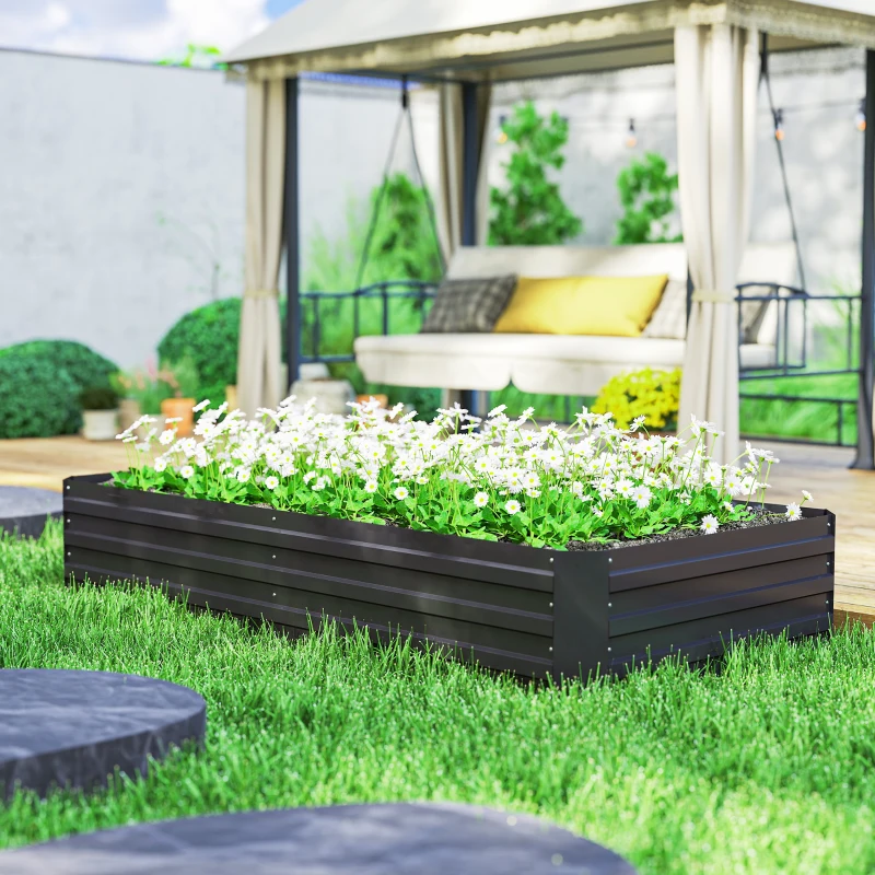 Outsunny Carré potager jardinière rectangulaire en acier galvanisé tuteurs pour tomates et plantes grimpantes 180 x 90 x 29,5 cm