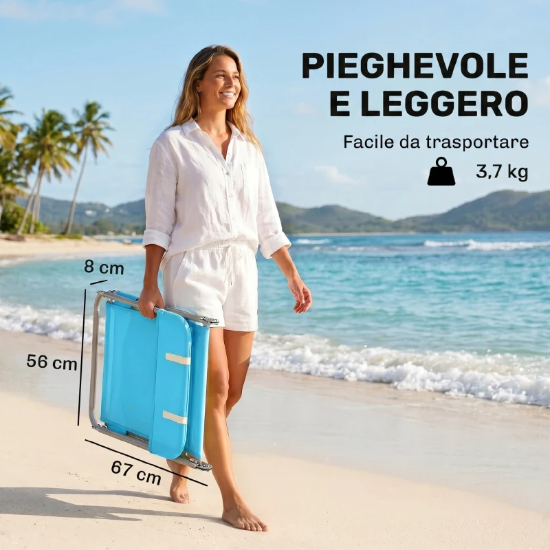 Outsunny Lettino Prendisole Pieghevole con Schienale Reclinabile e Cuscino, 182x56x24.5cm