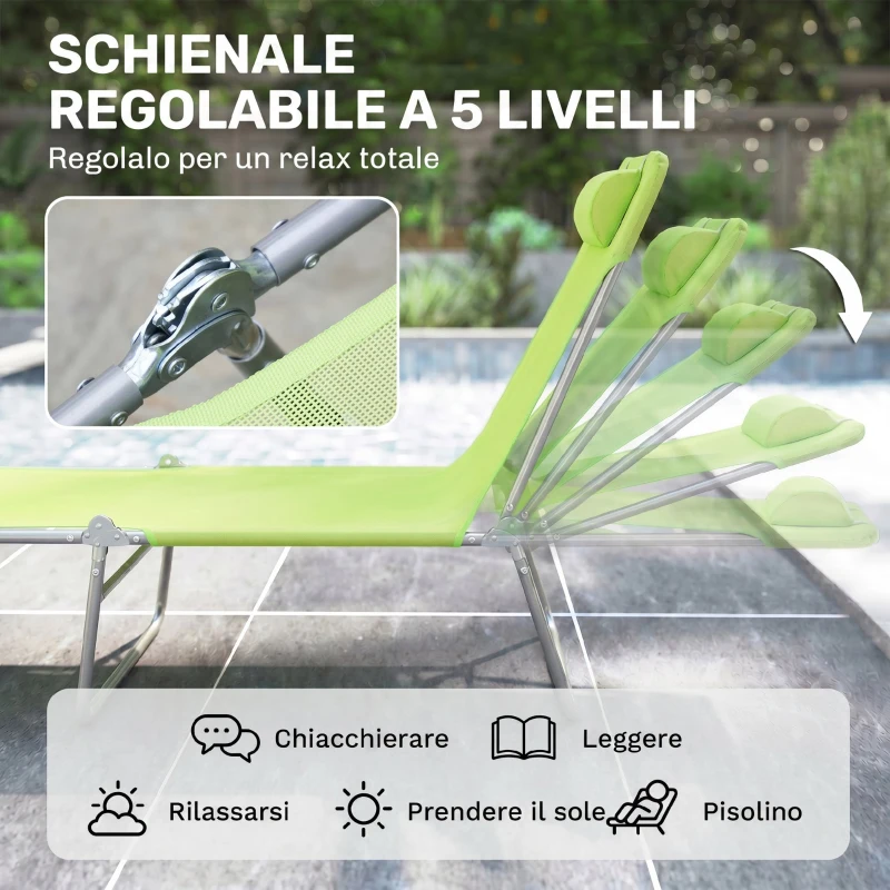 Outsunny Lettino Prendisole Pieghevole con Schienale Reclinabile e Cuscino, 182x56x24.5cm