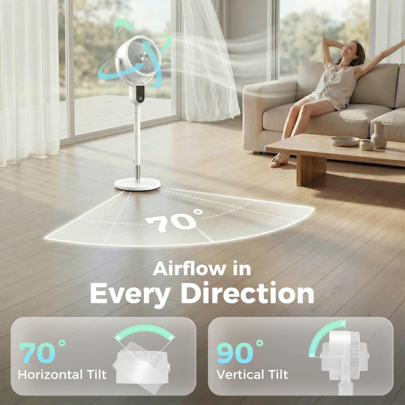 HOMCOM 20 dB Silent Standing Fan for Bedroom, 42" Pedestal Fan with Remote, 90° Oscillating, 8 Speeds, Remote Control, White