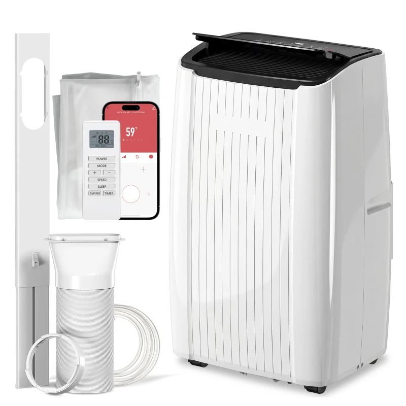 HOMCOM 14000 BTU 5-in-1 Portable Air Conditioner with Cool, Heat, Dehumidifier, Fan, Sleep, WiFi Voice Control, White