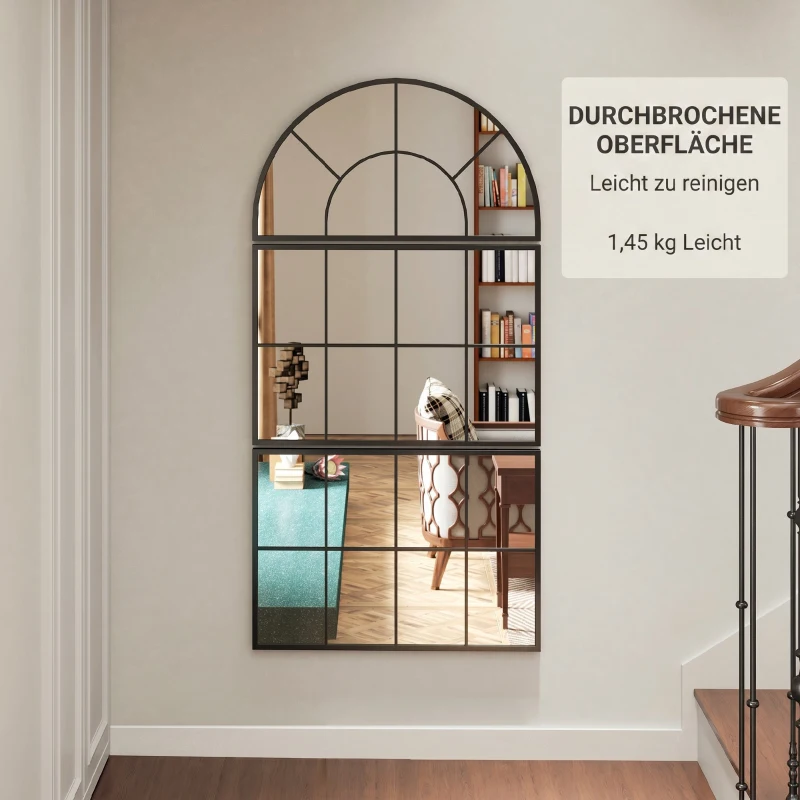 HOMCOM Oglindă de Perete cu Arcadă Stil Fereastră pentru Dormitor și Hol, 76x43 cm, Negru