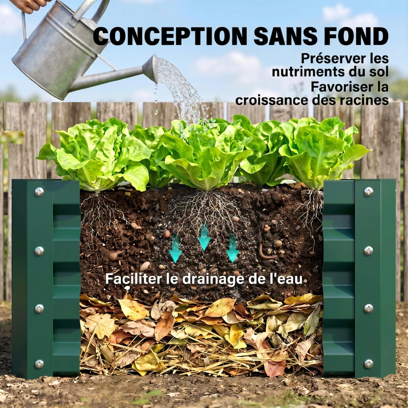 Outsunny Lot de 2 jardinières surélevées, carre potager de jardin pour légumes, fleurs, acier galvanisé 60 x 60 x 30,5 cm, vert