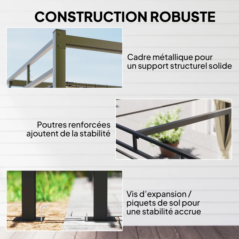 Outsunny Pergola de Jardin Tonnelle de Jardin Extérieur Toit Rétractable 4 Rideaux Protection UV30+3x3m Beige
