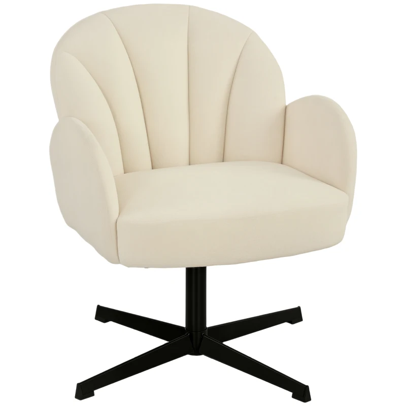 HOMCOM Fauteuil salon pivotant fauteuil d'appoint rembourré en velours dossier en forme de coquille coussin à ressorts beige