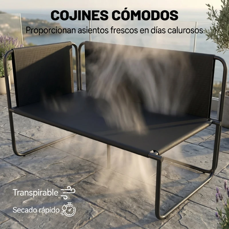 Outsunny Conjunto Jardín Exterior de 4 Piezas con 2 Sofás 2 Plazas 2 Mesas de Vidrio Cojines Fundas Extraíbles y Bolsillos Gris
