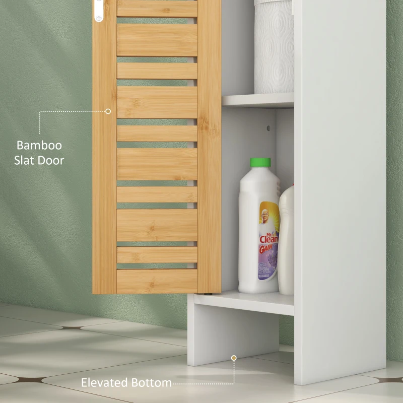 HOMCOM Mobile da Bagno con Porta Rotolo di Carta Igienica, Armadietto Alto e Sottile con Mensola Regolabile, Bianco