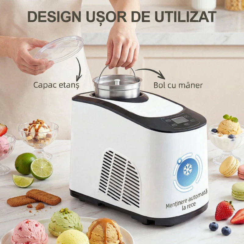 HOMCOM mașină de înghețată autorefrigerantă pentru deserturi perfecte
