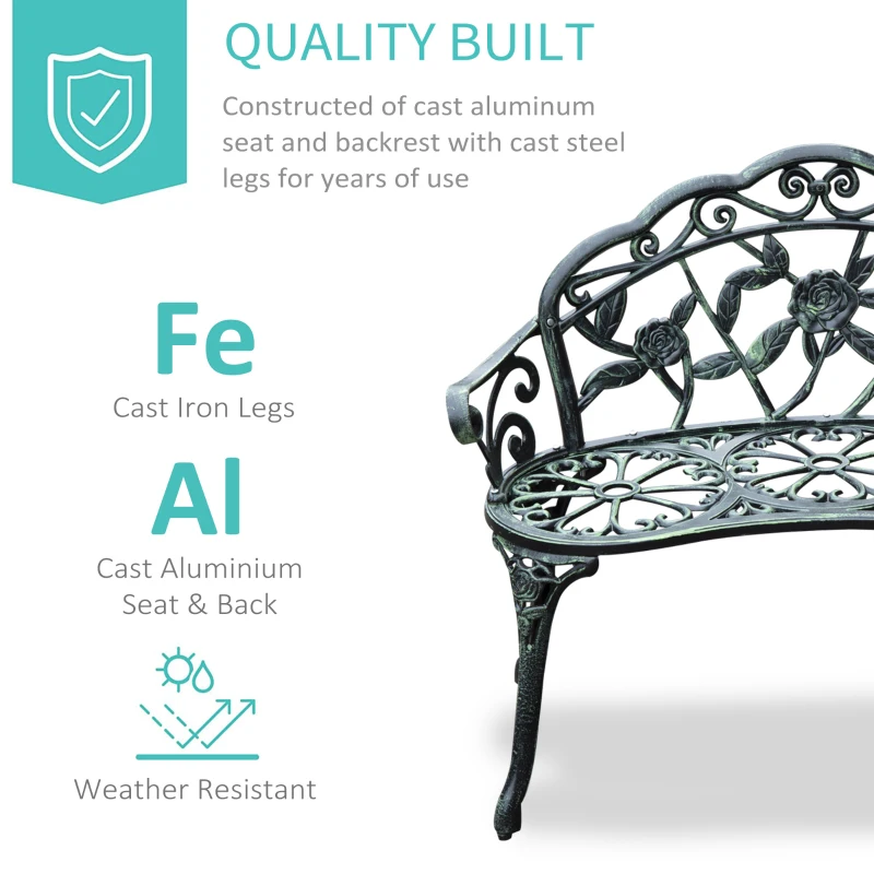 Outsunny Cast Aluminium Garden Bench - Vintage Green
