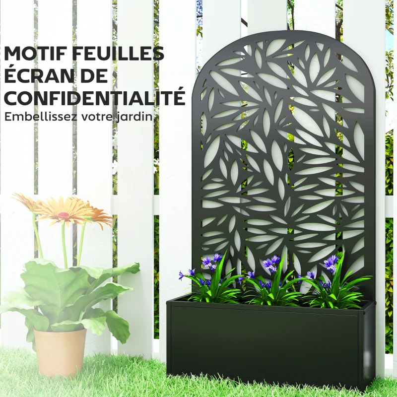 Outsunny Jardinière avec treillis, bac à fleurs en métal, à fixer au mur ou au sol, 61x23x113cm, noir