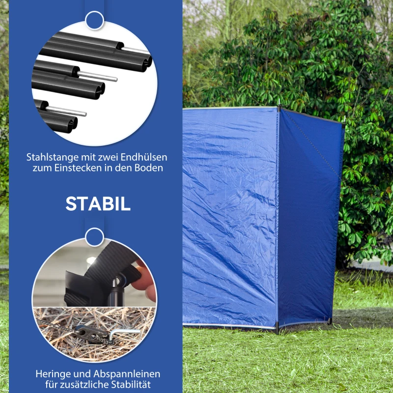 Outsunny Windschutz faltbar Camping Sichtschutz mit Tragetasche Stahlstangen für Camping Garten Strand 450 x 150 cm Blau
