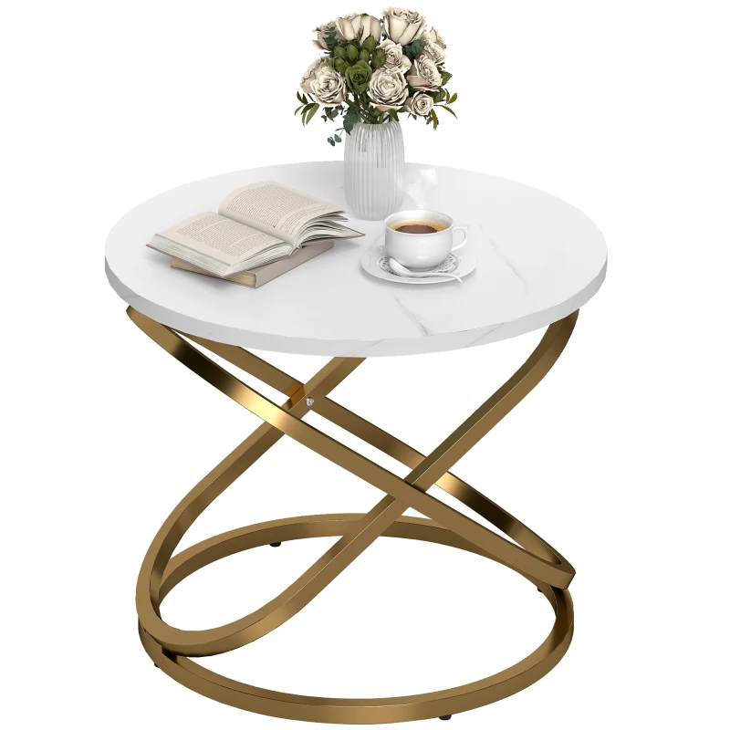 HOMCOM Table basse ronde style industriel en métal Doré et Plateau Effet Marbre - dim. Ø 60 x 46H cm