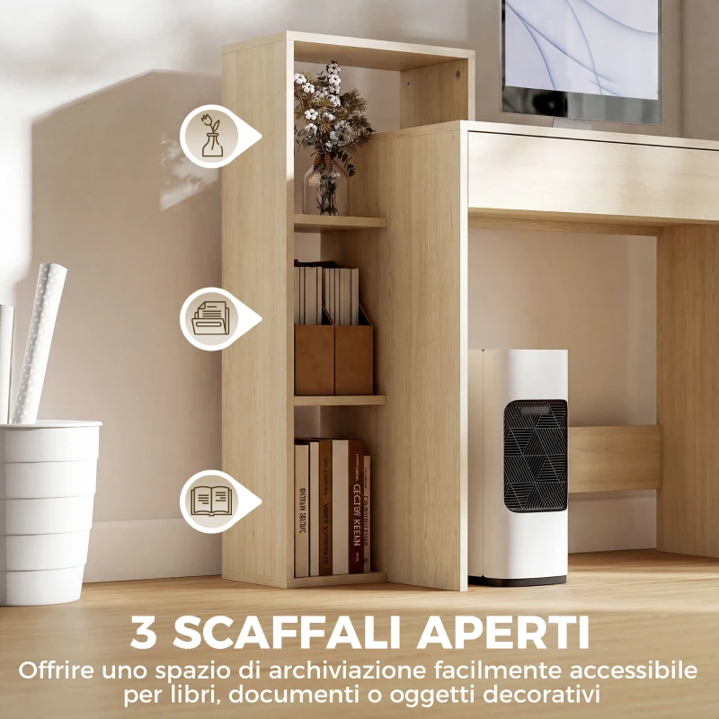 HOMCOM Scrivania PC Moderna con 3 Ripiani Aperti e Cassetto, in Legno, Color Legno, 100x40x90 cm