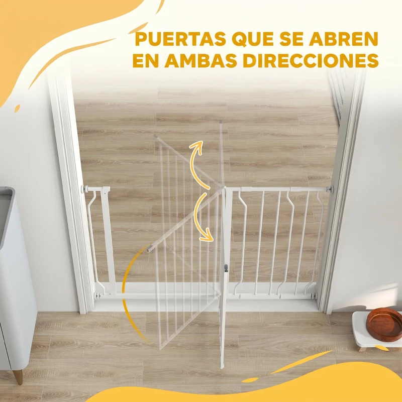 PawHut Barrera de Seguridad para Perros Extensible 75-115 cm para Puertas y Escaleras Puerta de Seguridad Apertura en Dos Sentidos y Solo una Mano Extensiones Montaje a Presión y Doble Bloqueo Blanco