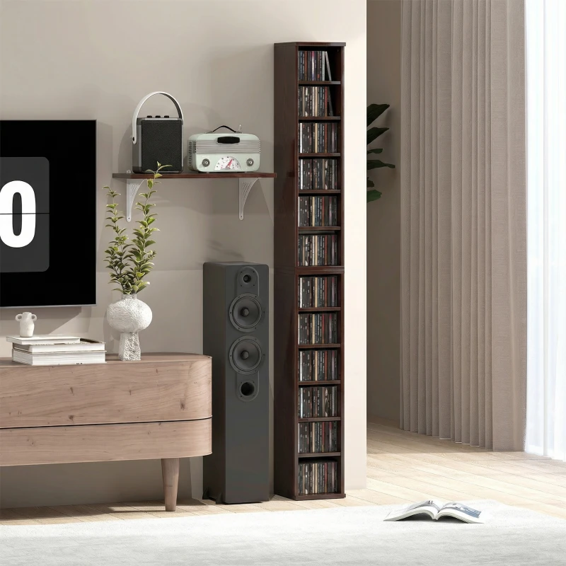 HOMCOM Lot de 2 étagères colonnes armoire de rangement CD-DVD 12 compartiments 21 x 22,5 x 88,5 cm capacité 204 CD marron