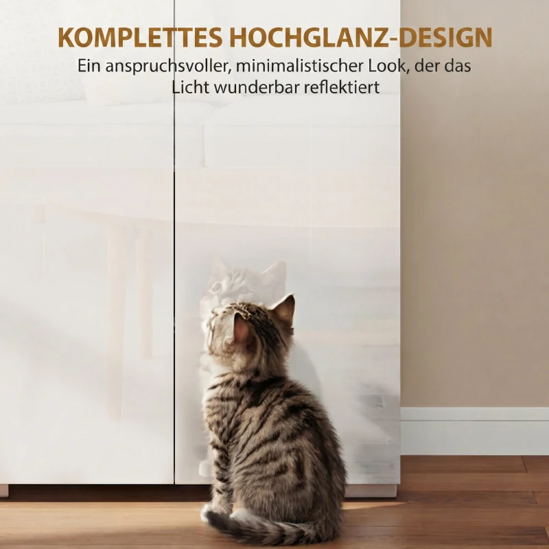 HOMCOM 180 cm Hoher Küchenschrank, Vorratsschrank mit Soft-Close-Türen und Verstellbaren Regalen, Hochglanz Weiß