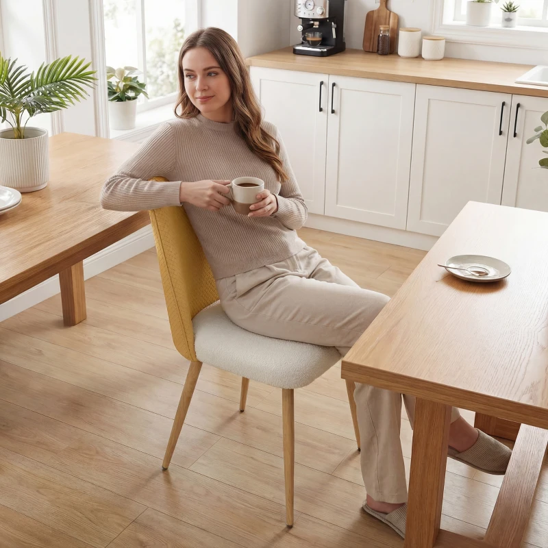 HOMCOM Juego de 2 Sillas de Cocina con Respaldo de PU de Imitación Ratán Patas de Acero y Asiento Acolchado Marrón y Beige