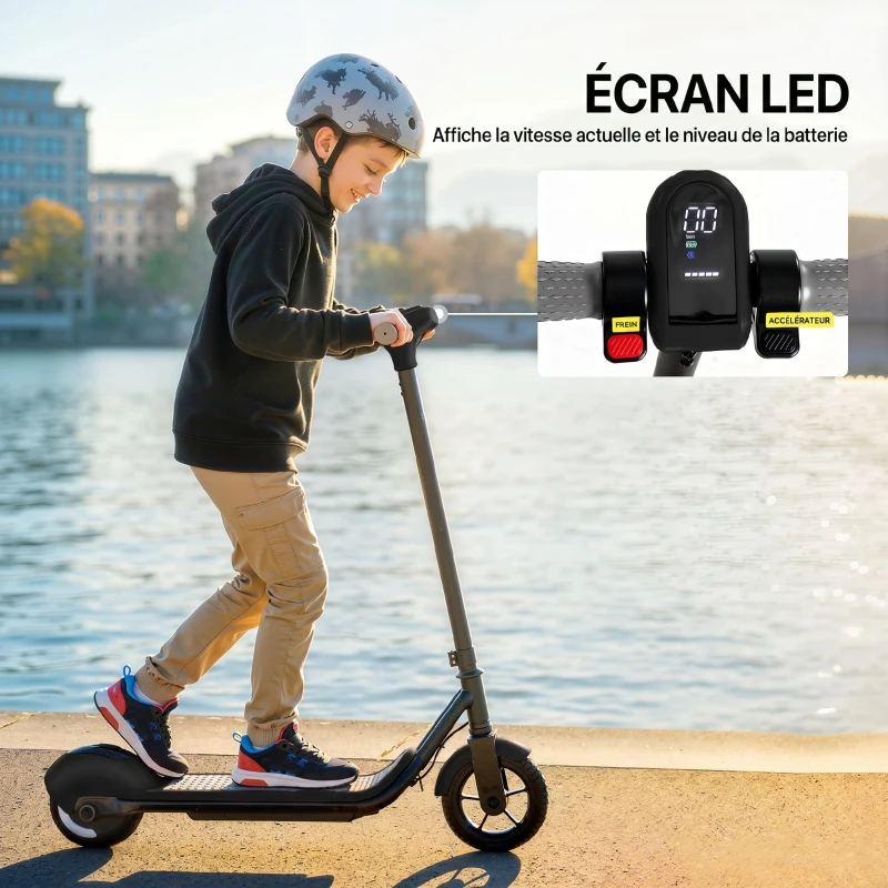 SPORTNOW Trottinette électrique enfants 6-14 ans, écran LED, lumières RGB, pneus 6,5'', vitesse 10 km/h, démarrage au kick, noir