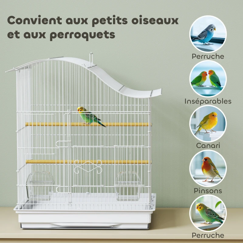 PawHut Cage à oiseau volière avec 4 portes, 2 perchoirs, plateau coulissant, pour inséparables perruches 4,7,5x36x54,5cm, blanc