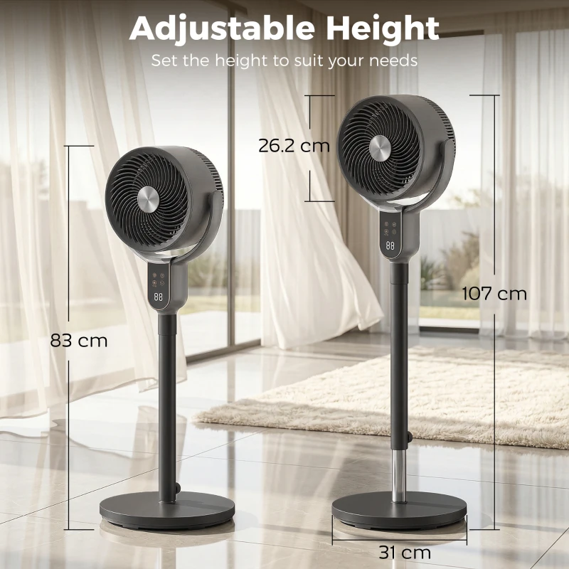 HOMCOM 20 dB Silent Standing Fan for Bedroom, 42" Pedestal Fan with Remote, 90° Oscillating, 8 Speeds, Remote Control, Grey