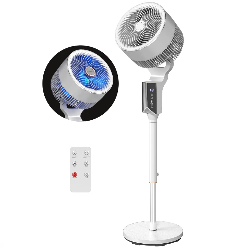 HOMCOM 20 dB Silent Standing Fan for Bedroom, 46" Pedestal Fan with Remote, 85° Oscillating, 8 Speeds, White