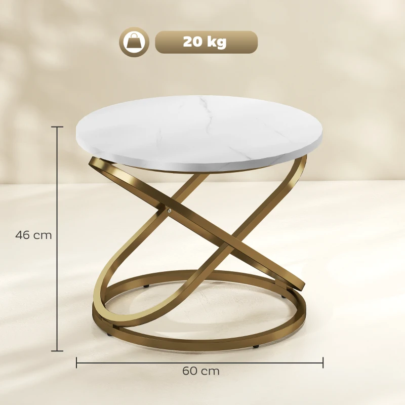 HOMCOM Table basse ronde style industriel en métal Doré et Plateau Effet Marbre - dim. Ø 60 x 46H cm