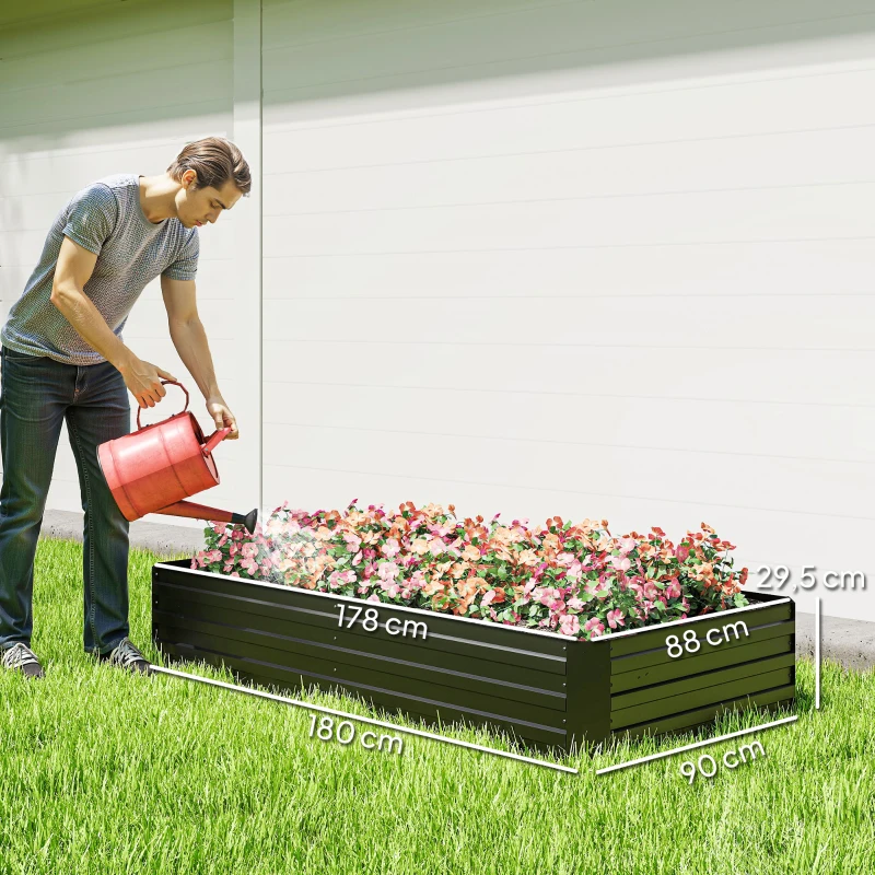 Outsunny Carré potager jardinière rectangulaire en acier galvanisé tuteurs pour tomates et plantes grimpantes 180 x 90 x 29,5 cm