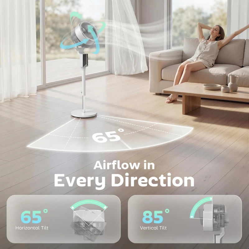 HOMCOM 20 dB Silent Standing Fan for Bedroom, 46" Pedestal Fan with Remote, 85° Oscillating, 8 Speeds, White