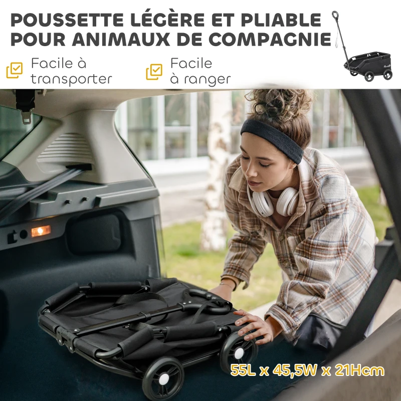 PawHut Poussette pour chien poussette petit chien pliable à 4 roues avec tige de poussée réglable 53 x 45 x 28 cm noir
