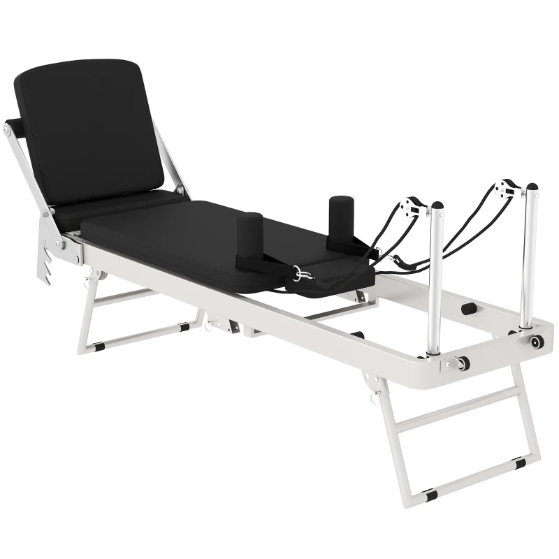 SPORTNOW Machine Reformer Pilates Pliable Système Hybride 4 Ressorts & 5 Cordes Silencieux Acier 195 x 56 x 88 cm Blanc