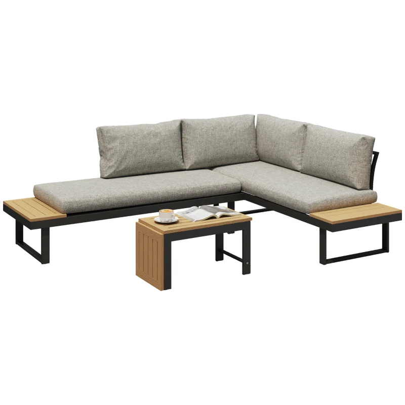 Outsunny Conjunto de Muebles de Jardín con 2 Sofás de 2 Plazas Mesa de Centro y Cojines Gruesos para Exterior Gris Claro