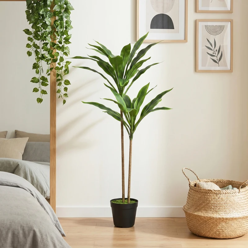 HOMCOM Copac artificial Cordyline în ghiveci 90 cm cu 29 de frunze realiste, plantă artificială din PEVA, interior și exterior