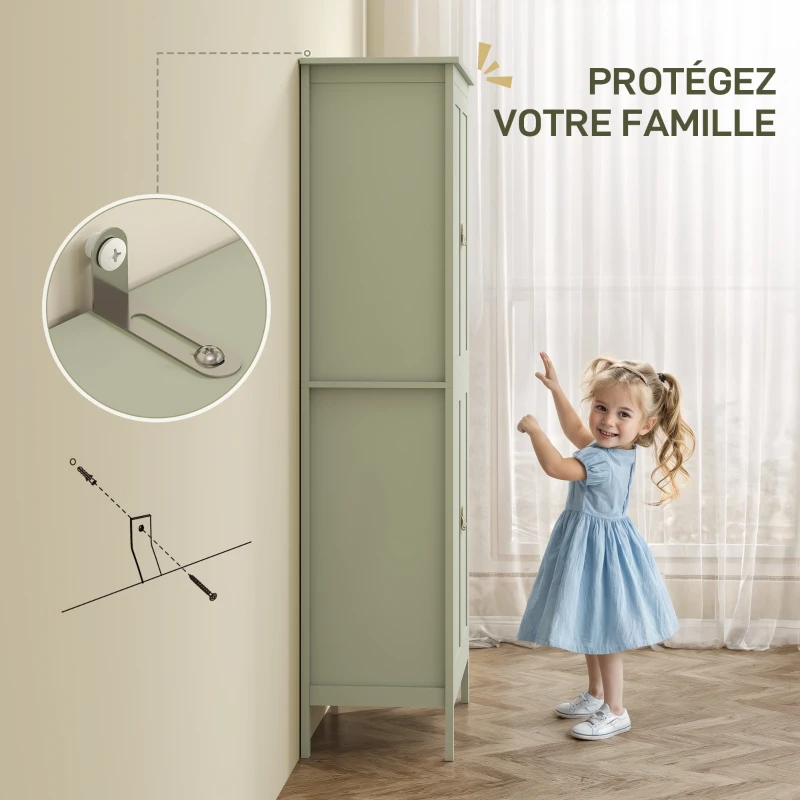 HOMCOM Buffet cuisine, meuble cuisine rangement haut avec LED réglable et détecteur de mouvement, 80 x 40 x 176,5 cm, vert