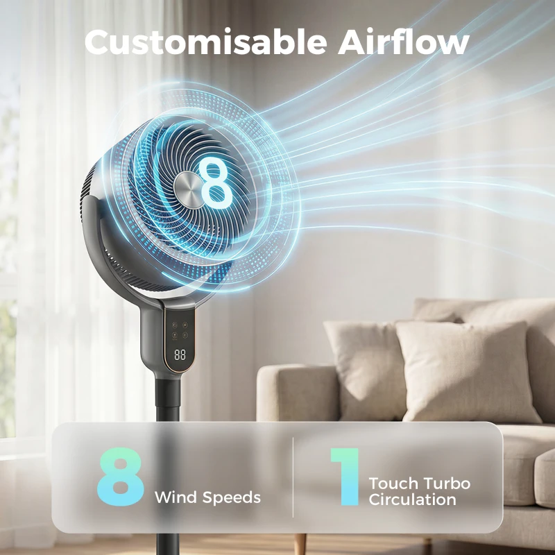 HOMCOM 20 dB Silent Standing Fan for Bedroom, 42" Pedestal Fan with Remote, 90° Oscillating, 8 Speeds, Remote Control, Grey