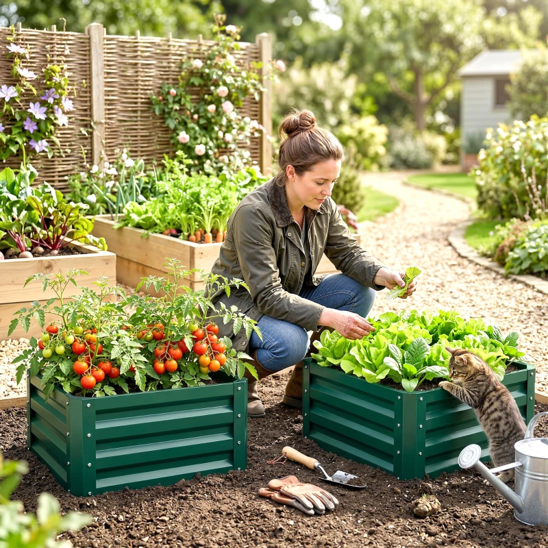 Outsunny Lot de 2 jardinières surélevées, carre potager de jardin pour légumes, fleurs, acier galvanisé 60 x 60 x 30,5 cm, vert