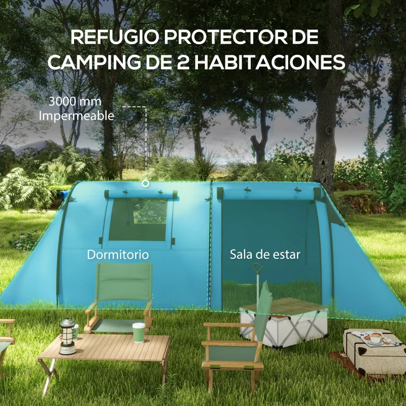 Outsunny Tienda de Campaña para 3 Personas con Ventanas Gancho Bolsa de Transporte Impermeable 3000 mm 470x220x150 cm Azul Celeste