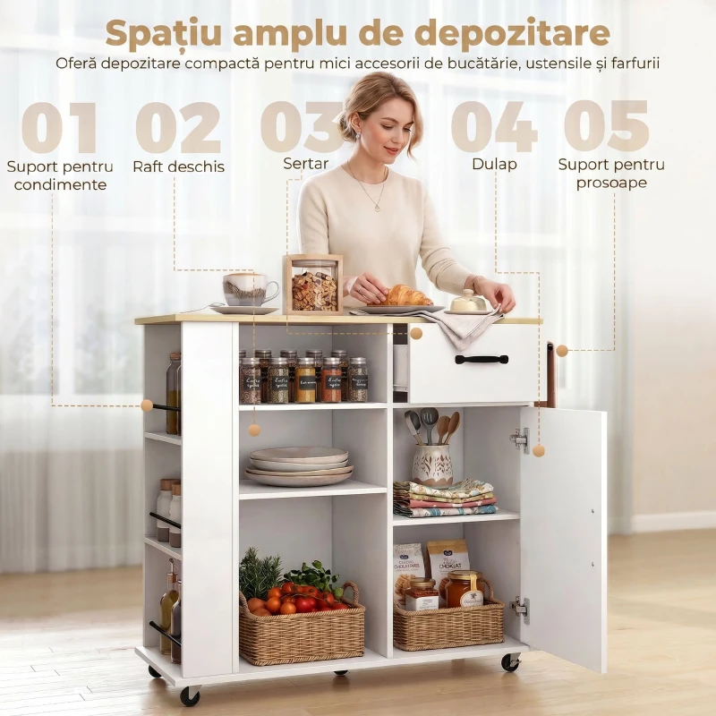 HOMCOM Cărucior mobil multifuncțional pentru depozitare