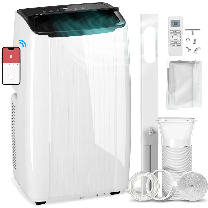 HOMCOM 14000 BTU 5-in-1 Portable Air Conditioner with Cool, Heat, Dehumidifier, Fan, Sleep, WiFi Voice Control, White