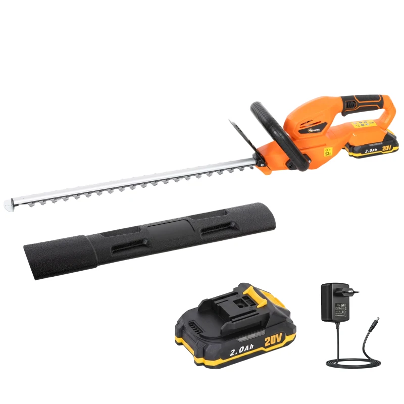 Outsunny Elektro Heckenschere Akku Elektrischer Heckenschneider mit 100 W Motorleistung Kabellos 51cm Schnittlänge ABS Orange