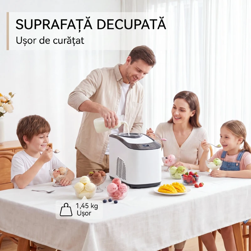 HOMCOM mașină de înghețată autorefrigerantă pentru deserturi perfecte