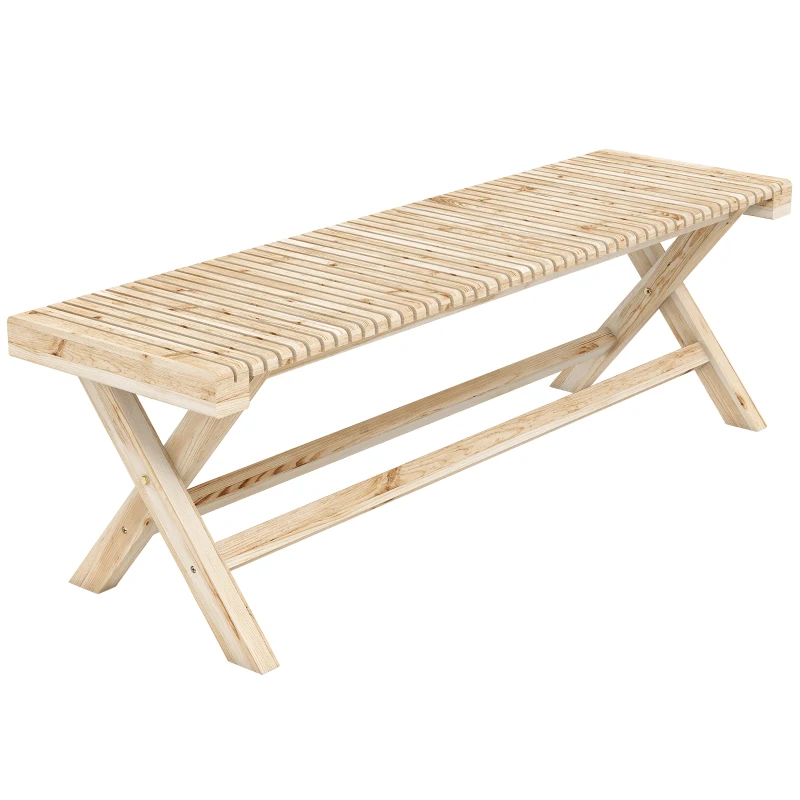 Outsunny Banc de Jardin en Bois massif, Banquette de Jardin avec Assise à Lattes Effet Bois, 140 x 40 x 43 cm, Bois Naturel